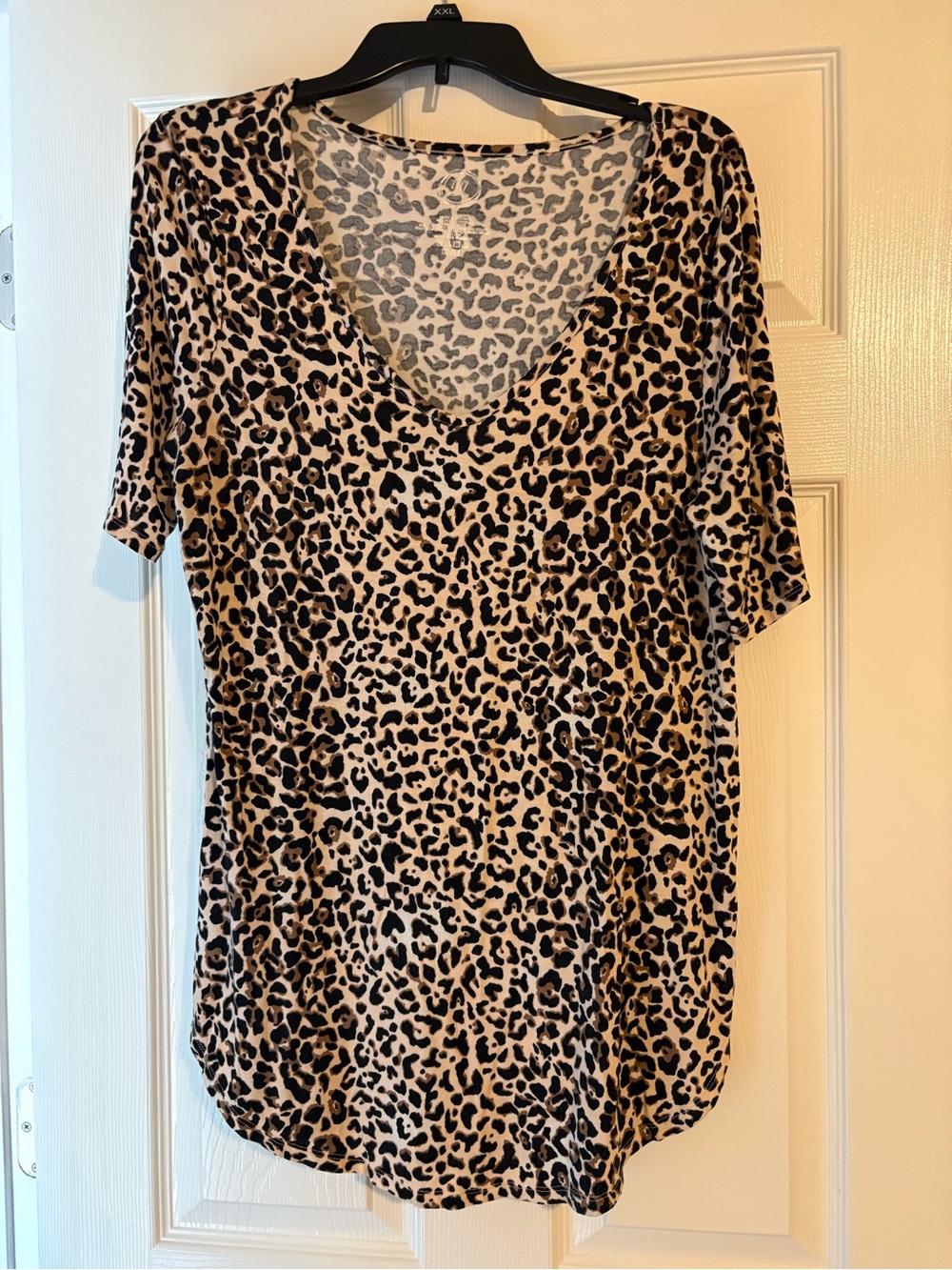 Maurices Tan and Black Leopard V-Neck Short Sleeve Top